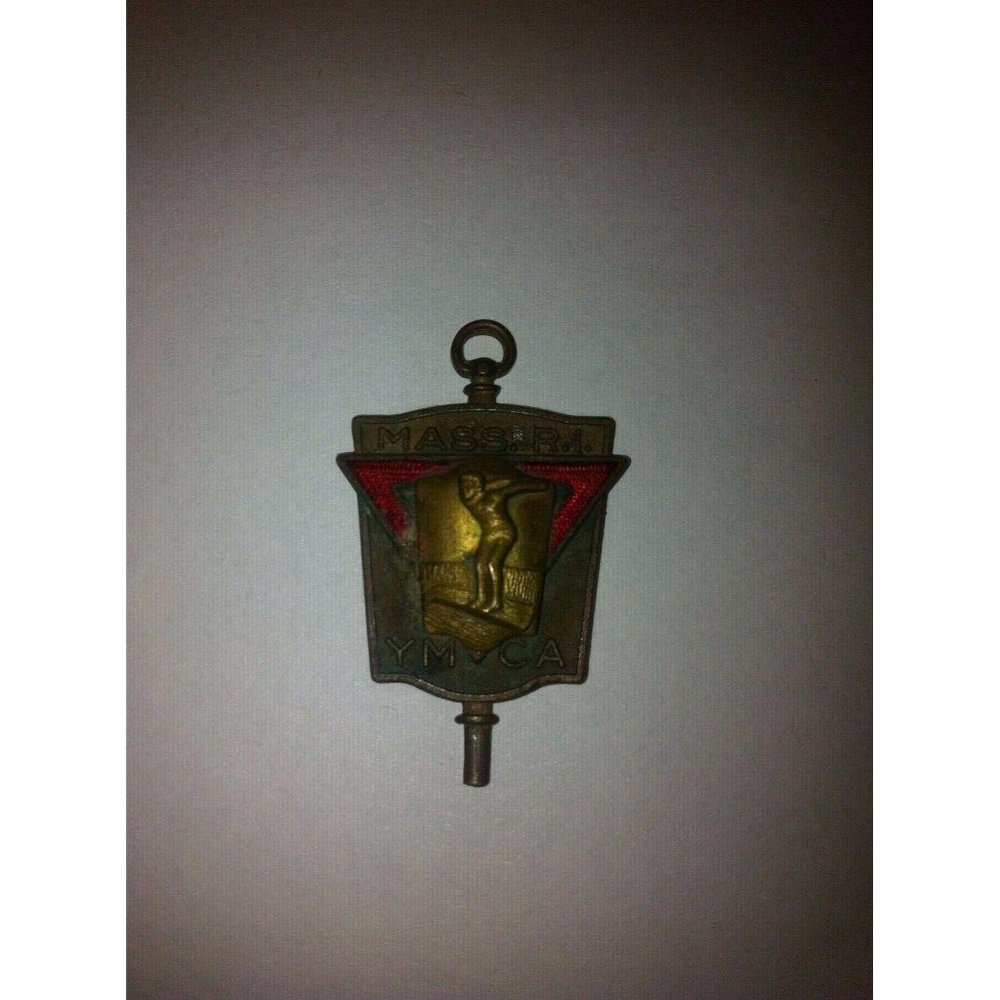 YMCA 1930's 40's Gold / Copper Enameled Swimming Medal FOB Key Mass RI pre WWII